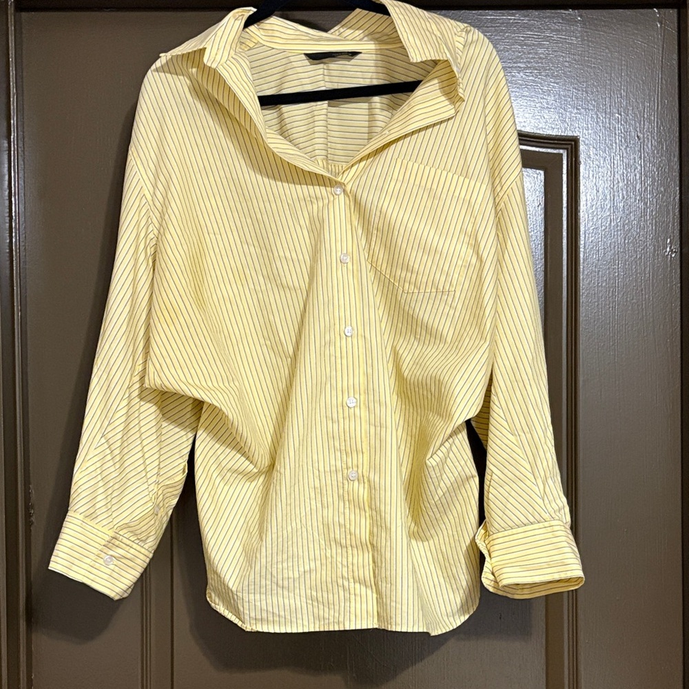 Zara Yellow Striped Button-Up Shirt with Batwing sleeves